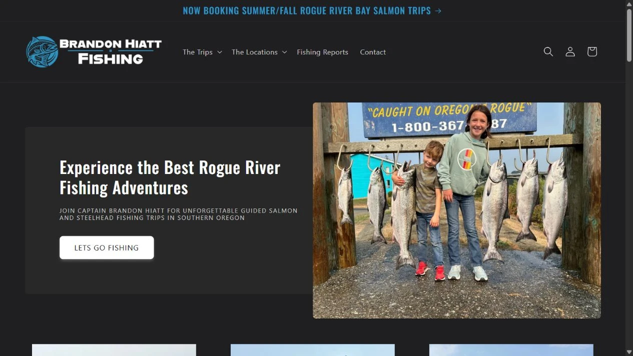 Brandon Hiatt Guide Service website presenting Rogue River guided fishing adventures